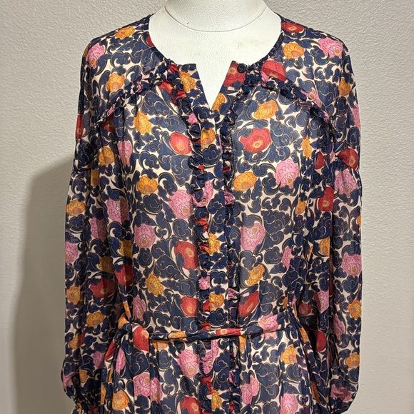 SALONI Pixie Floral Long Sleeve Dress Ruffle 100% Silk Fall Preppy - Picture 3 of 11